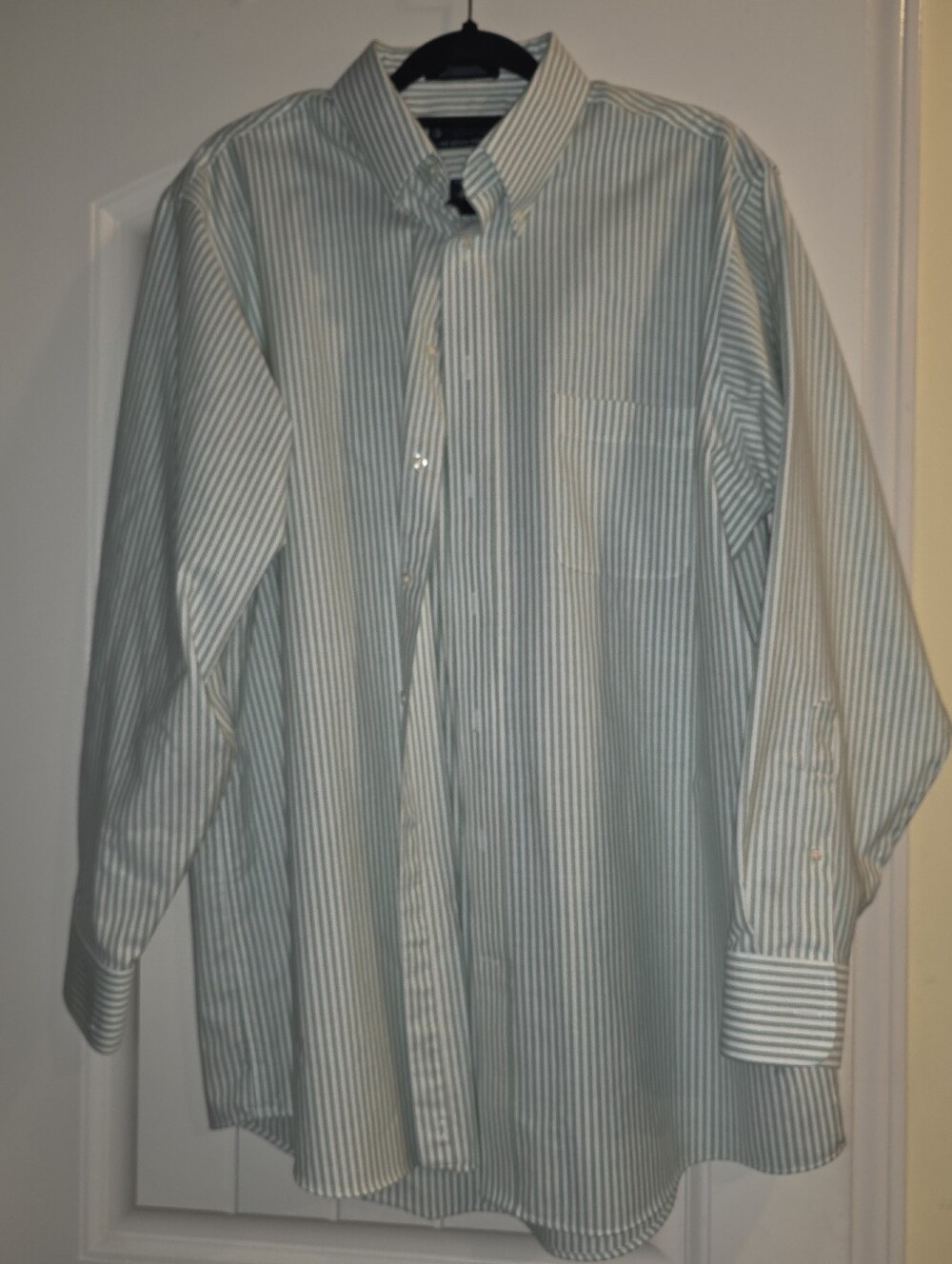 Stafford Button-Down Dress Shirt - White & Light Green Stripes